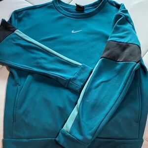 Nike Women's Teal Crewneck Sweater with Black, Light Green, and White